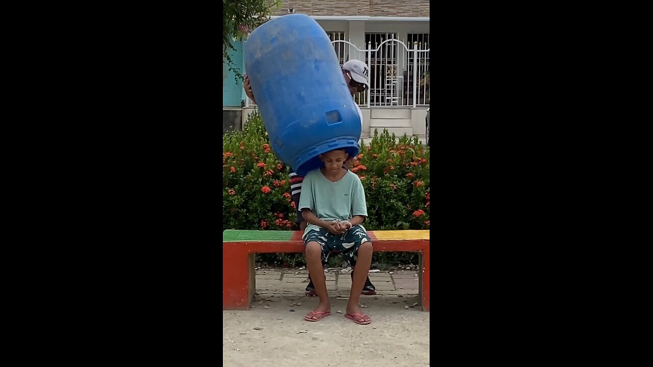 prank covering a person's entire body with a large barrel #justforfun