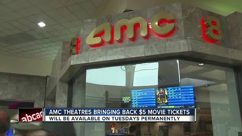 AMC Theatres bringing back $5 movie tickets on Tuesdays — permanently