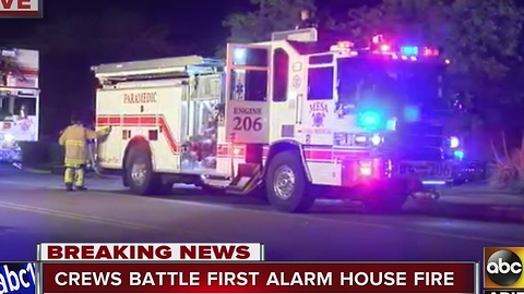 Crews battle first-alarm fire in Mesa