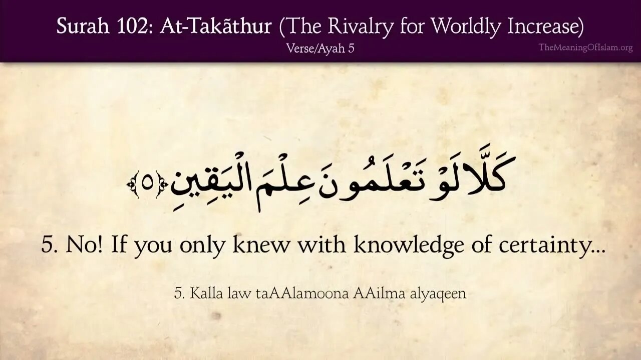Chapter 102 - Al Takathur - The Rivalry for Worldly Increase