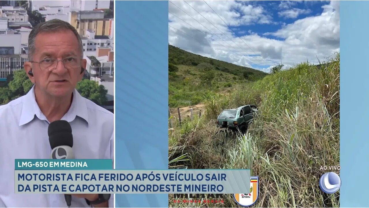 LMG-650 em Medina: Motorista Fica Ferido após Veículo Sair da Pista e Capotar no Nordeste Mineiro.