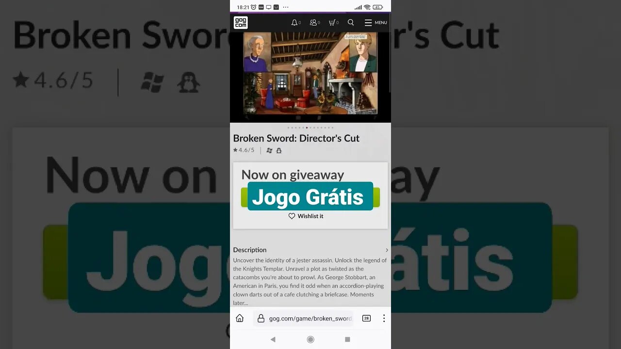 Jogo Grátis: Broken Sword Director's Cut - Até 22/12/2022 - GOG