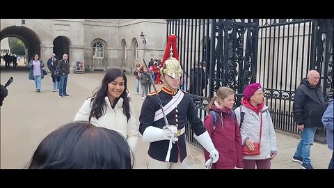 Three tourist get the elbow respect the Guards personal space #horseguardsparade