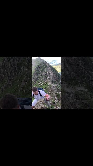 Scrambling the famous Striding Edge ridge line up Helvellyn