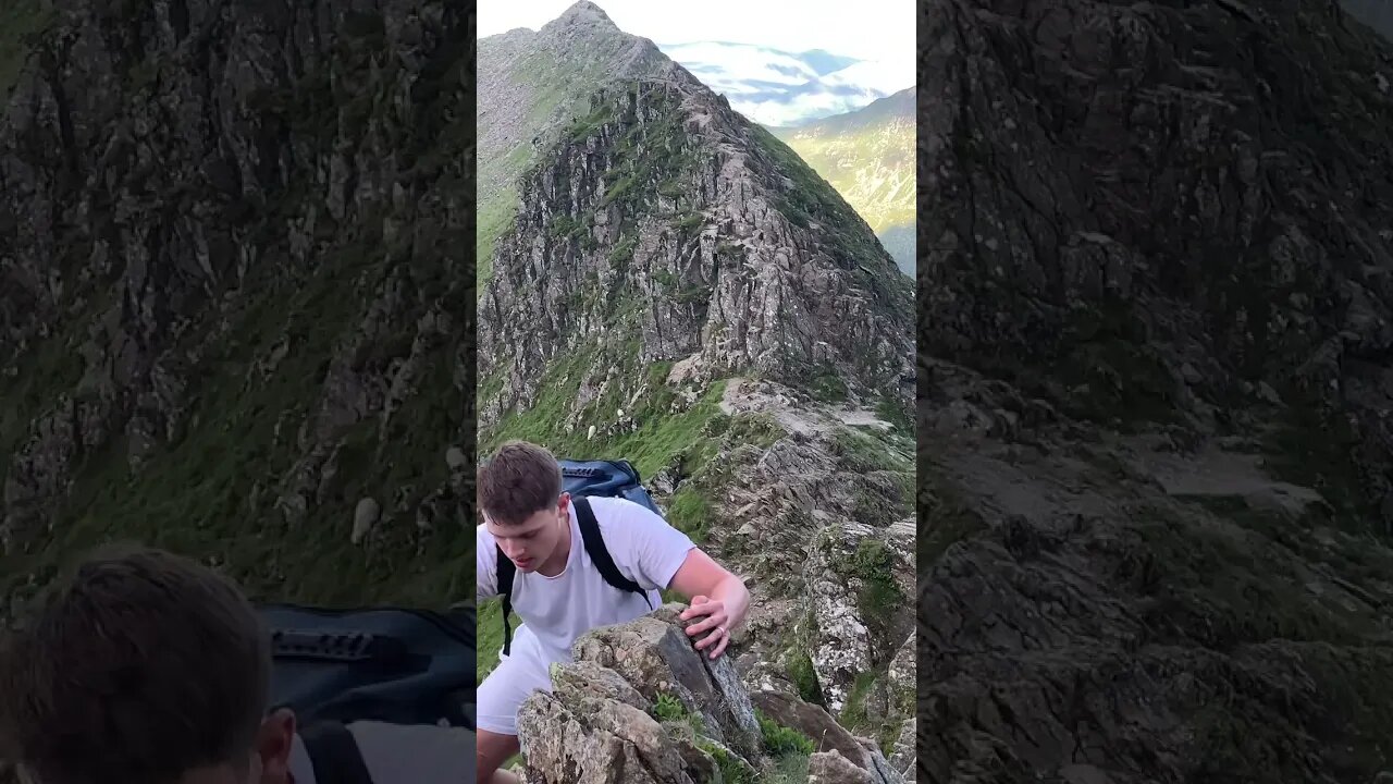 Scrambling the famous Striding Edge ridge line up Helvellyn