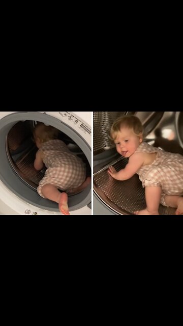 Curious Baby Decides To Explore The Washing Machine