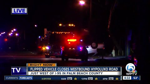 Flipped vehicle closes westbound Hypoluxo Rd. west of I-95