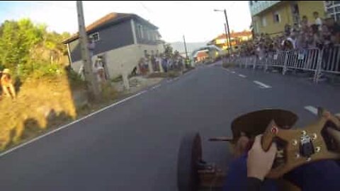 Traditional soapbox race in Galicia filmed from a helmet