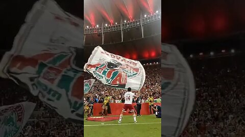 Germán Cano balançando a bandeira do Fluminense após a conquista da Taça Guanabara 2023