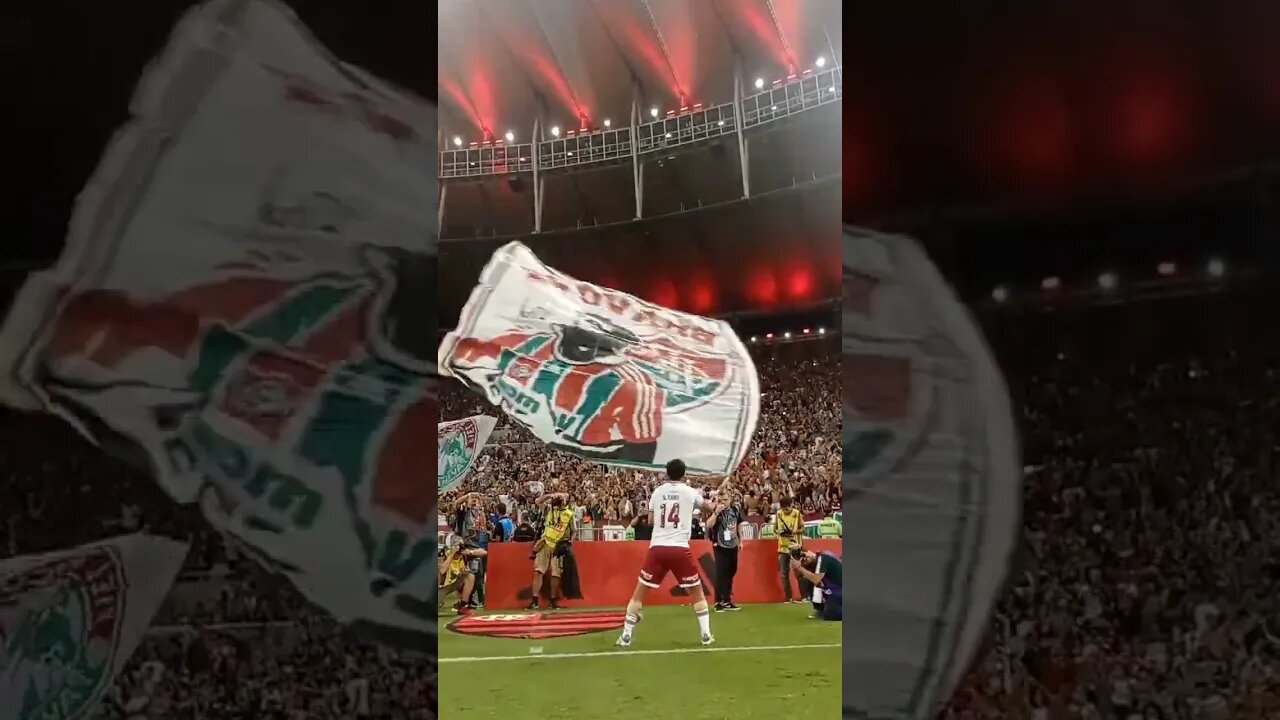 Germán Cano balançando a bandeira do Fluminense após a conquista da Taça Guanabara 2023
