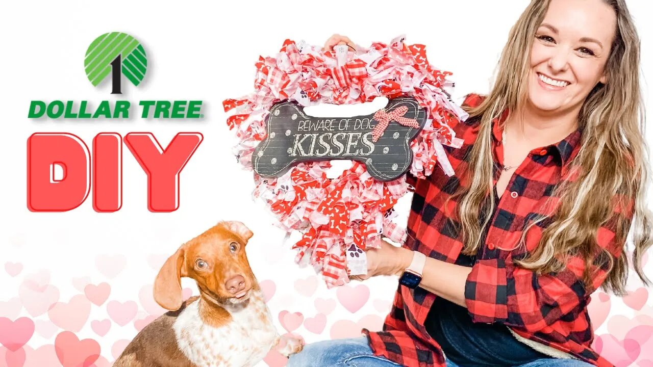 Dollar Tree DIY Dog Lovers Heart Rag Wreath for Valentines Day