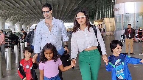 Sunny Leone पति और बच्चों के साथ निकली Dubai, नजर आई Mumbai Airport पर 😍💖📸✈️