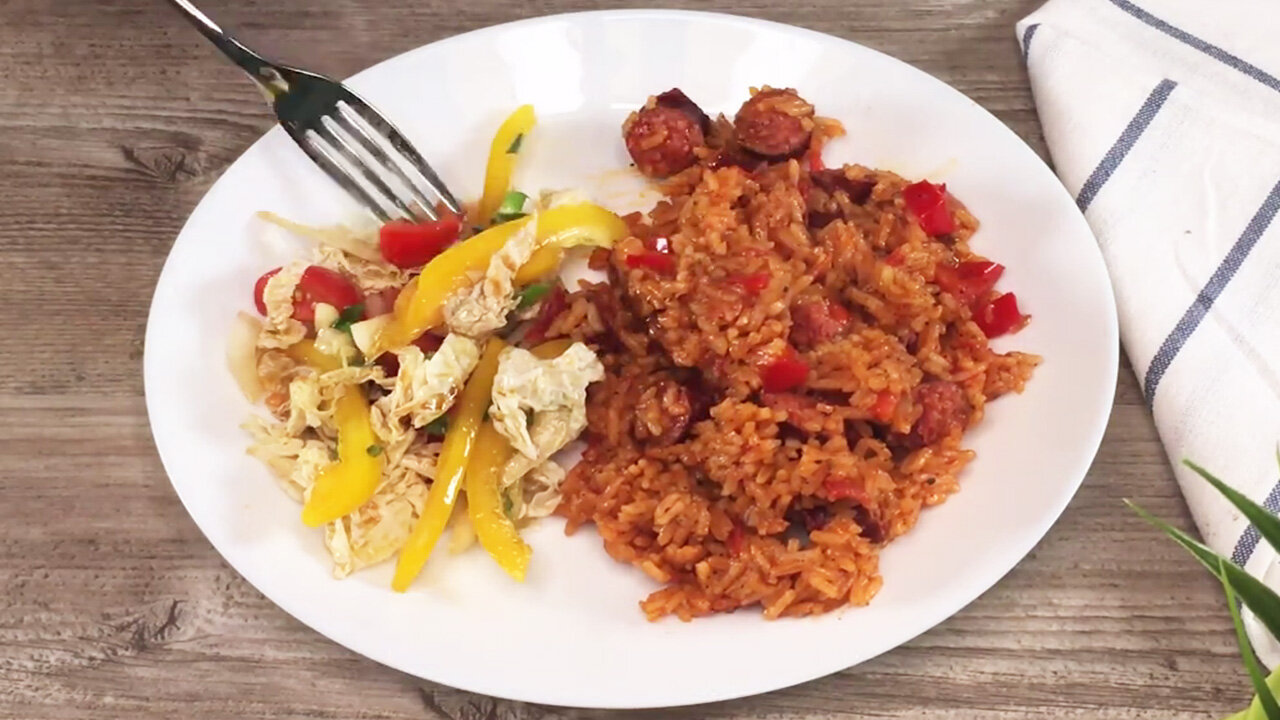 With a couple of sausages and a glass of rice, it's a delicious dinner