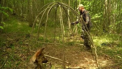 Building a Survival Shelter in a Forest Camp food from natural herbs 7