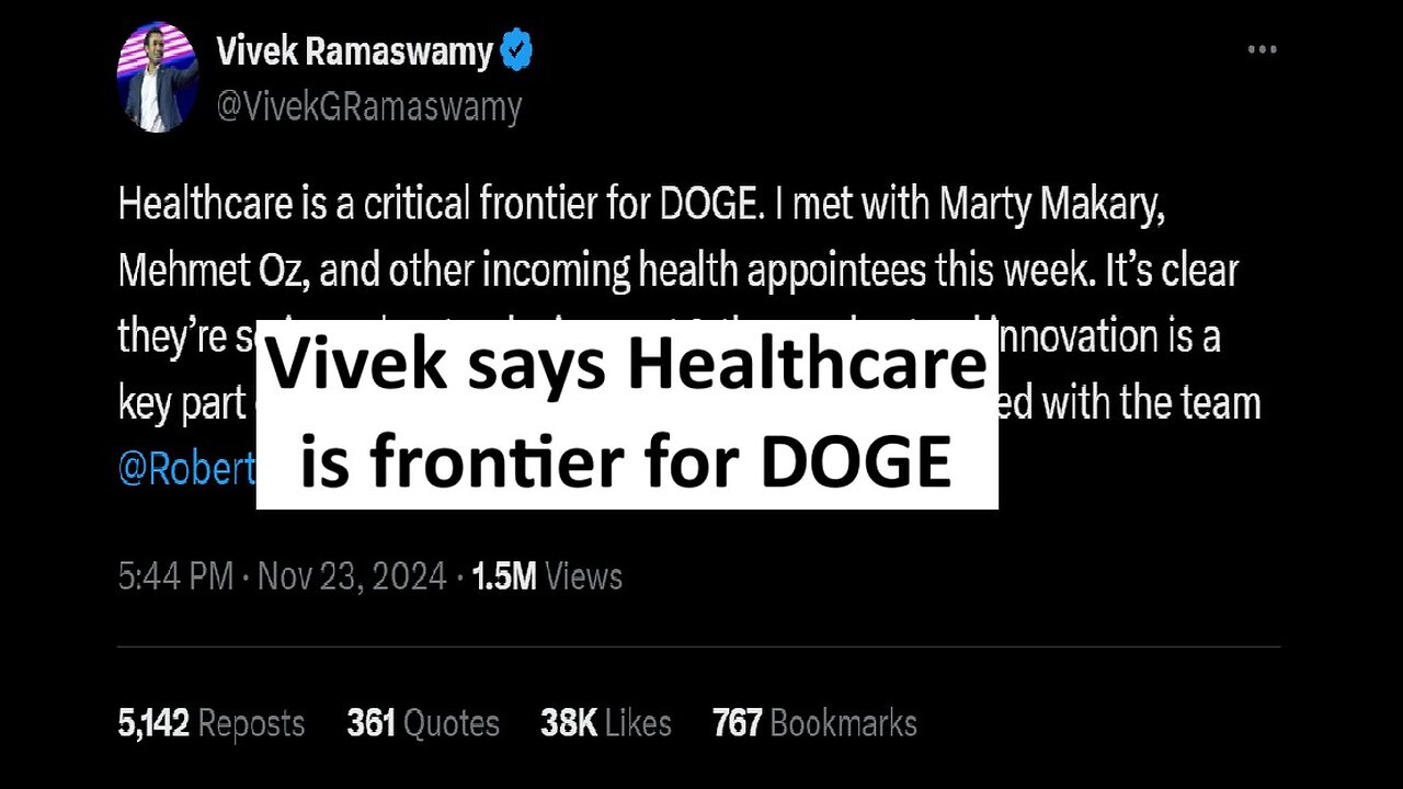 Vivek says healthcare is key target of DOGE