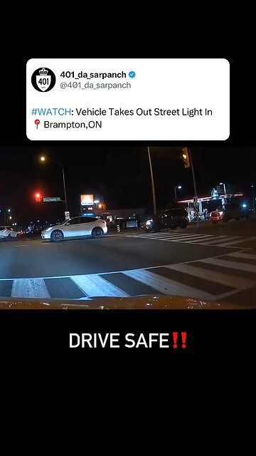 Vehicle Takes Out Street Light In Brampton