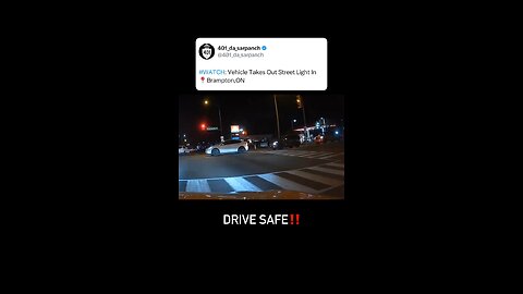 Vehicle Takes Out Street Light In Brampton