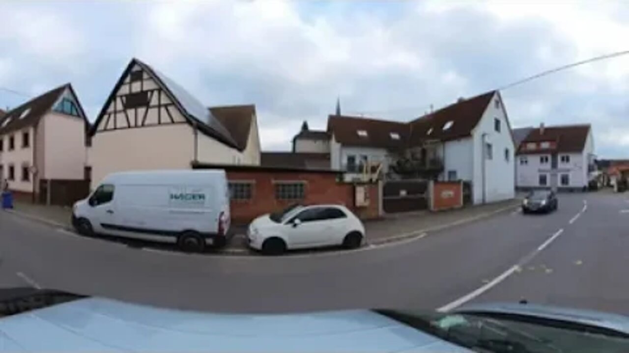 Car Drive through a small German Town * [360° VR] [Look around Video]