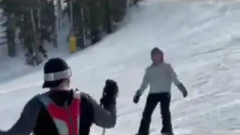 Skier who hasn't been in 10 years beats snowboarder who lives in mountains.