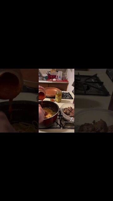 Meatloaf balls and spaghetti.