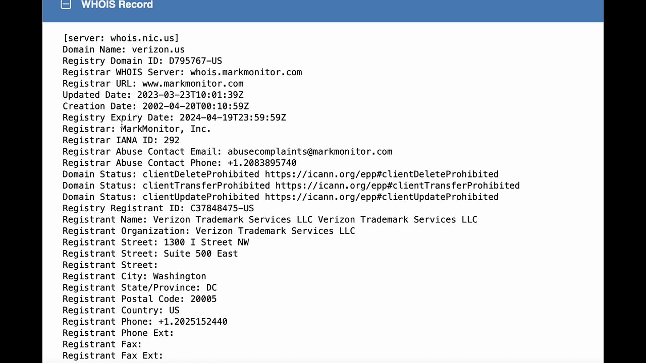 Verizon.US WHOIS and Company Search May 22, 2023