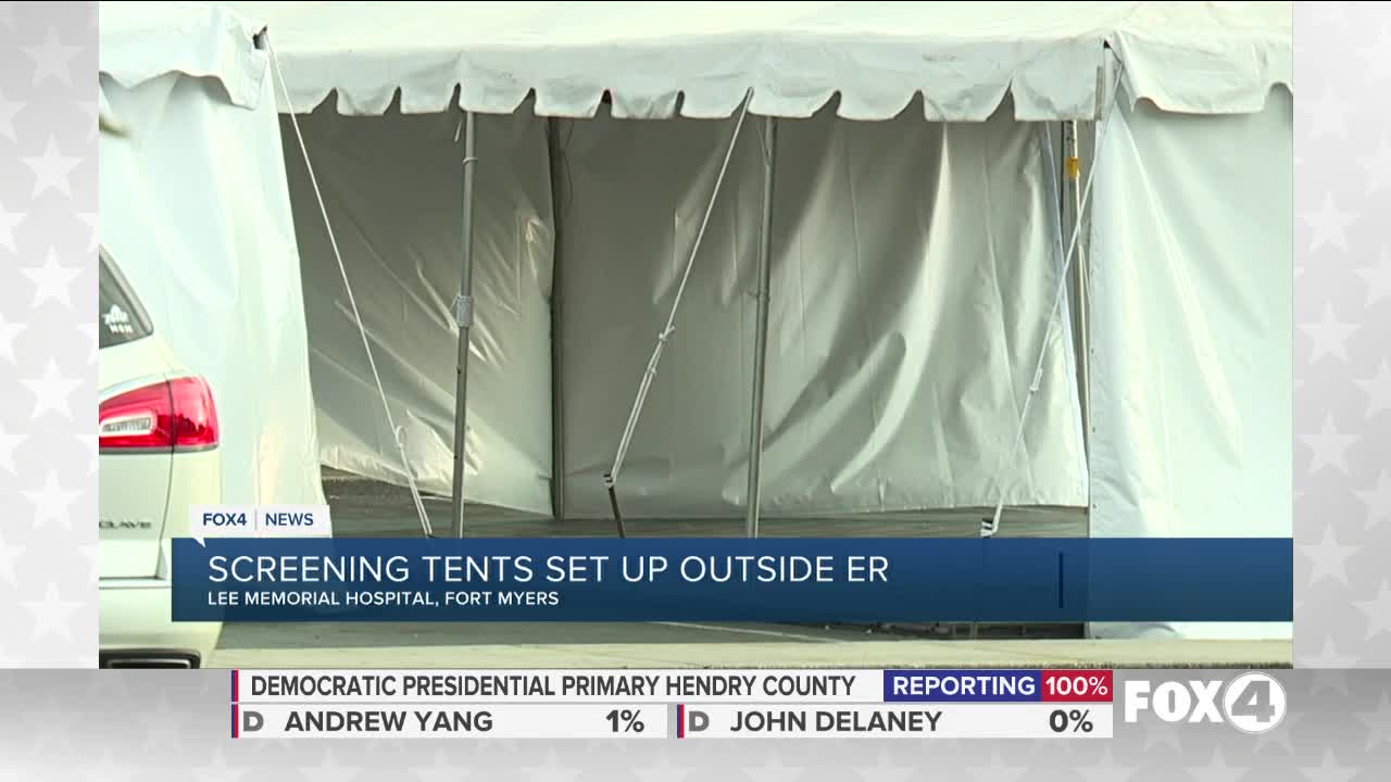 Mobile tents set up at Lee Memorial Hospital