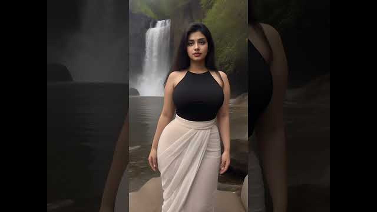 4k Al Beauty Art indian lookbook Model look at the waterfall bij