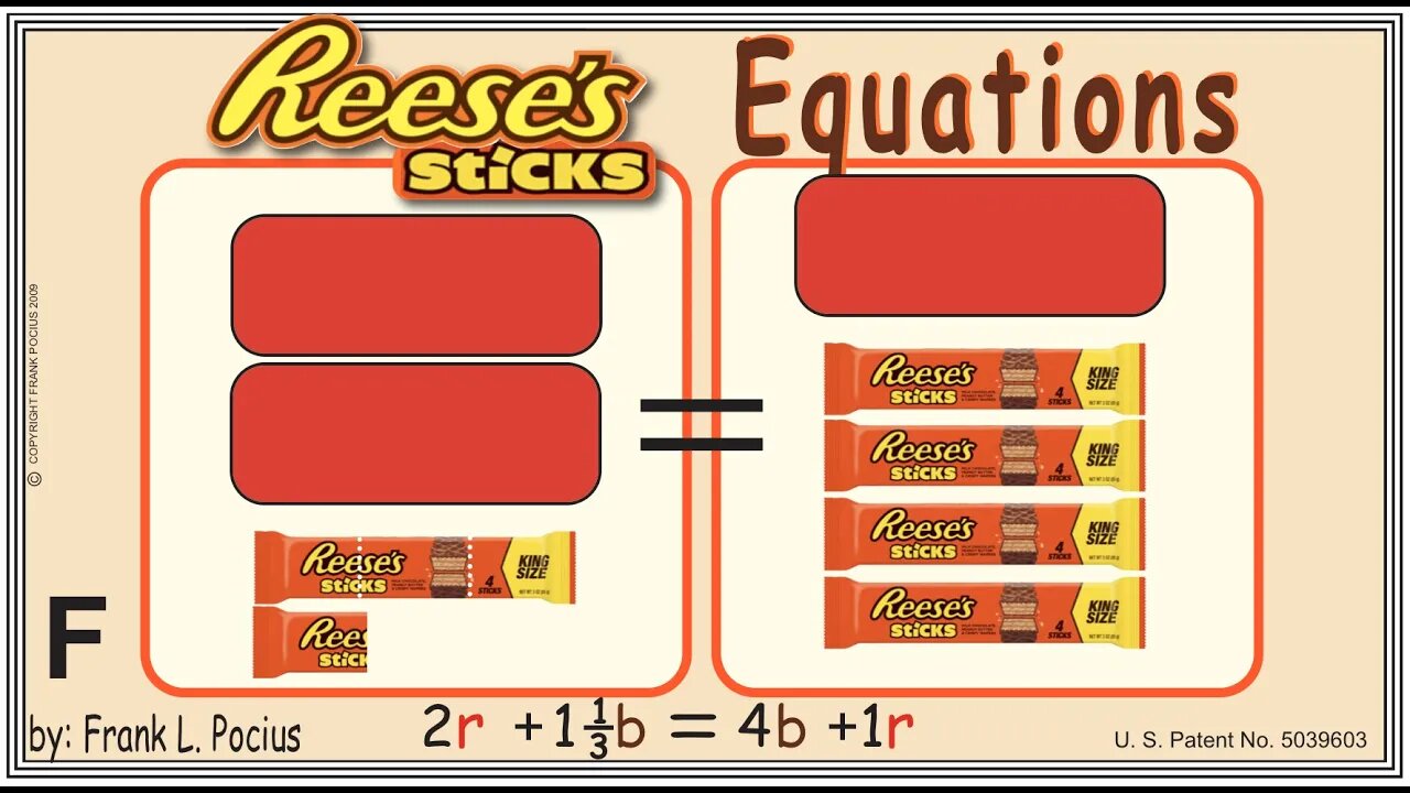 VISUAL REESES STICKS 2r+1.34b=4b+1r EQUATION _ SOLVING EQUATIONS _ SOLVING WORD PROBLEMS