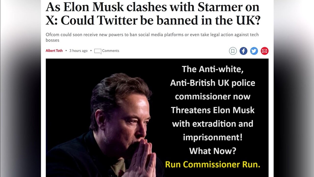 The Anti-white, Anti-British UK police commissioner now Threatens Elon Musk with extradition and imprisonment