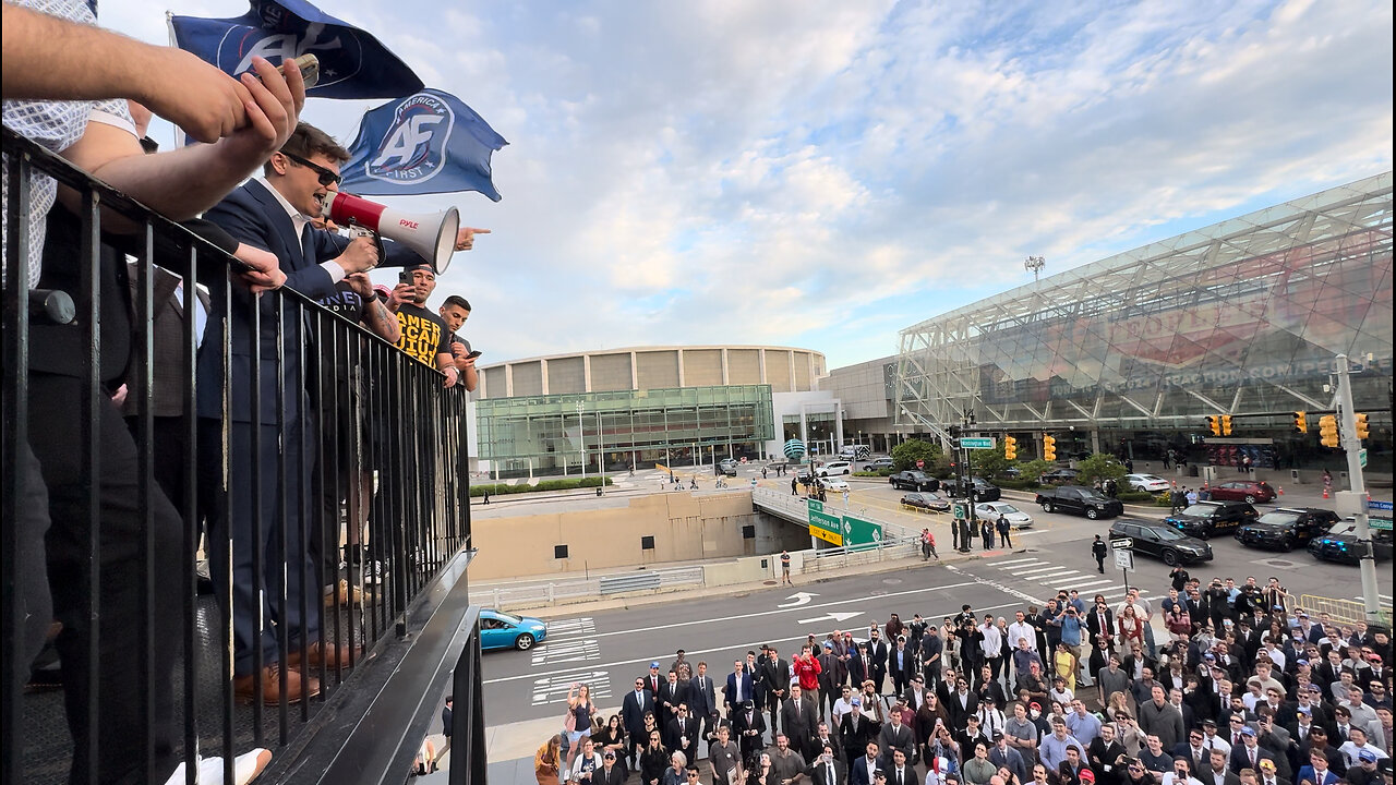 Nick Fuentes Speaks Outside Turning Point USA Event in Detroit