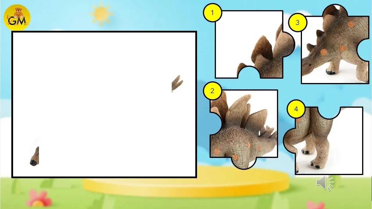 Mari rangkai gambar hewan purba Stegosaurus, menyusun puzzle