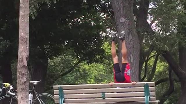 Super Strong Biker Shows Off Incredible Strength On Park Bench