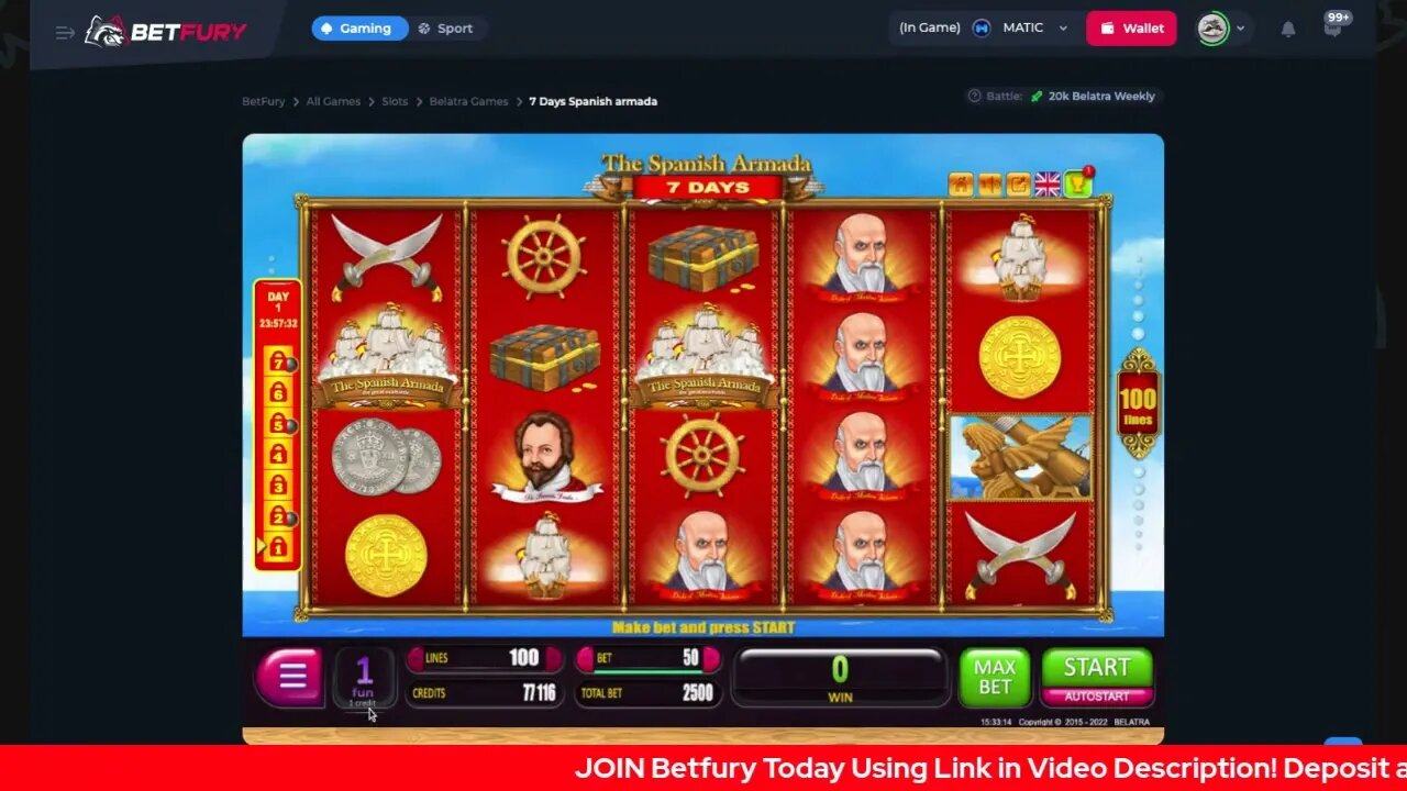 Betfury 7 Day Spanish Armada Slot Game! Play To Win! Join Betfury Today!