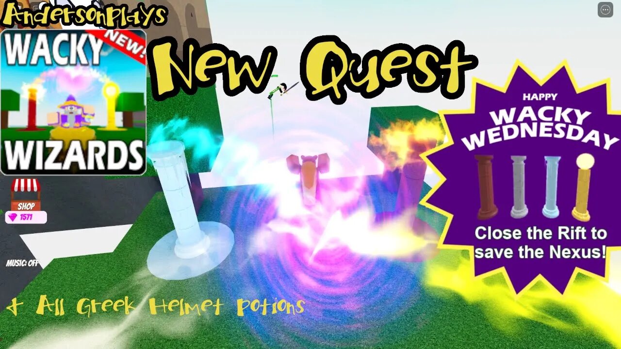 AndersonPlays Roblox Wacky Wizards 🏛️NEW QUEST🏛️ - How to Get Greek Helmet + Greek Helmet Potions