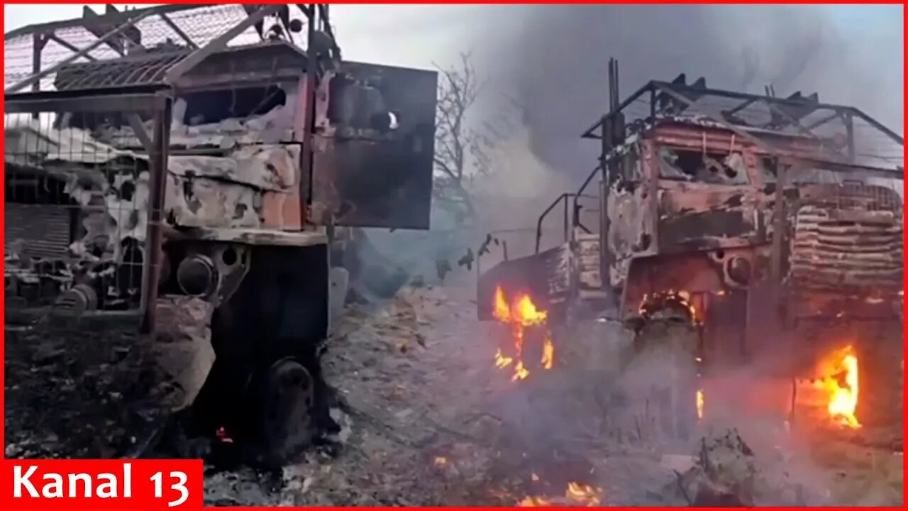 Russians whose position was hit in Donetsk, show their burning military equipment and shells