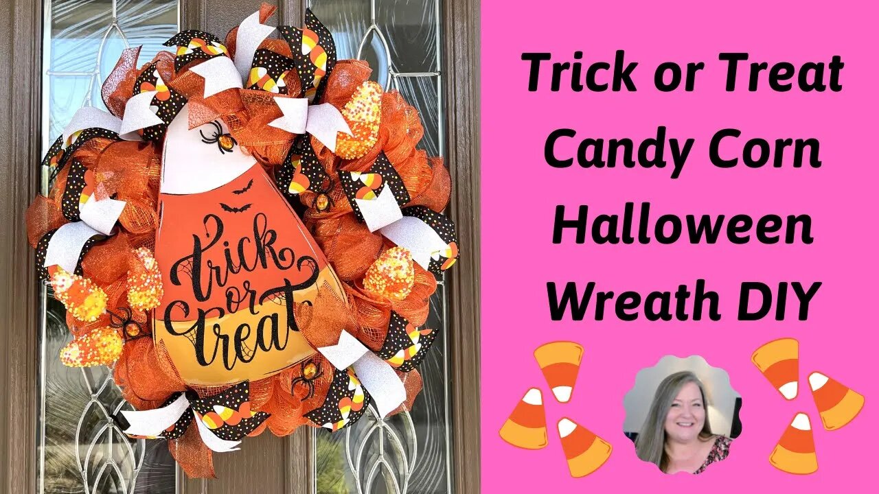 Trick or Treat Candy Corn Wreath ~ Halloween Candy Corn Wreath DIY ~ Halloween DIY