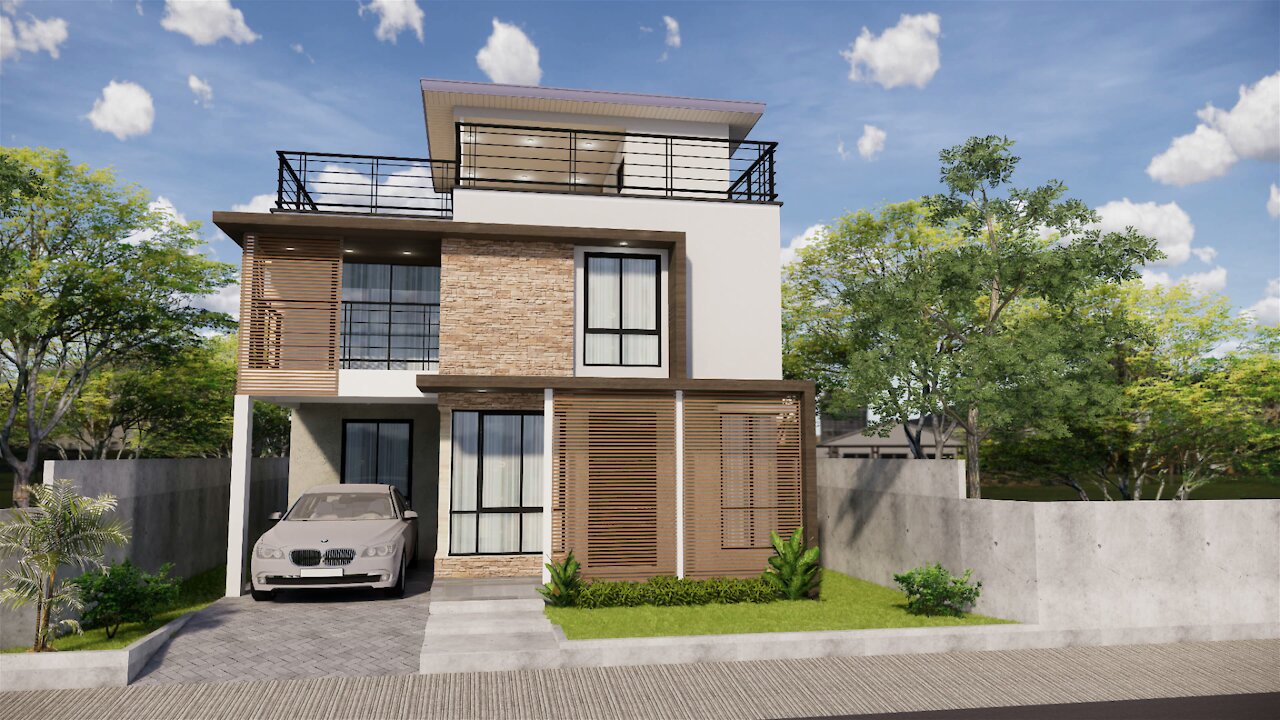 7.95m x 9.0m 2-storey with roof deck comtemporary house design idea