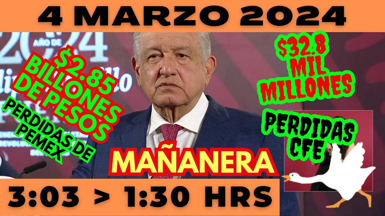 💩🐣👶 AMLITO | Mañanera *Lunes 04 de marzo 2024* | El gansito veloz 2:37 a 1:15.