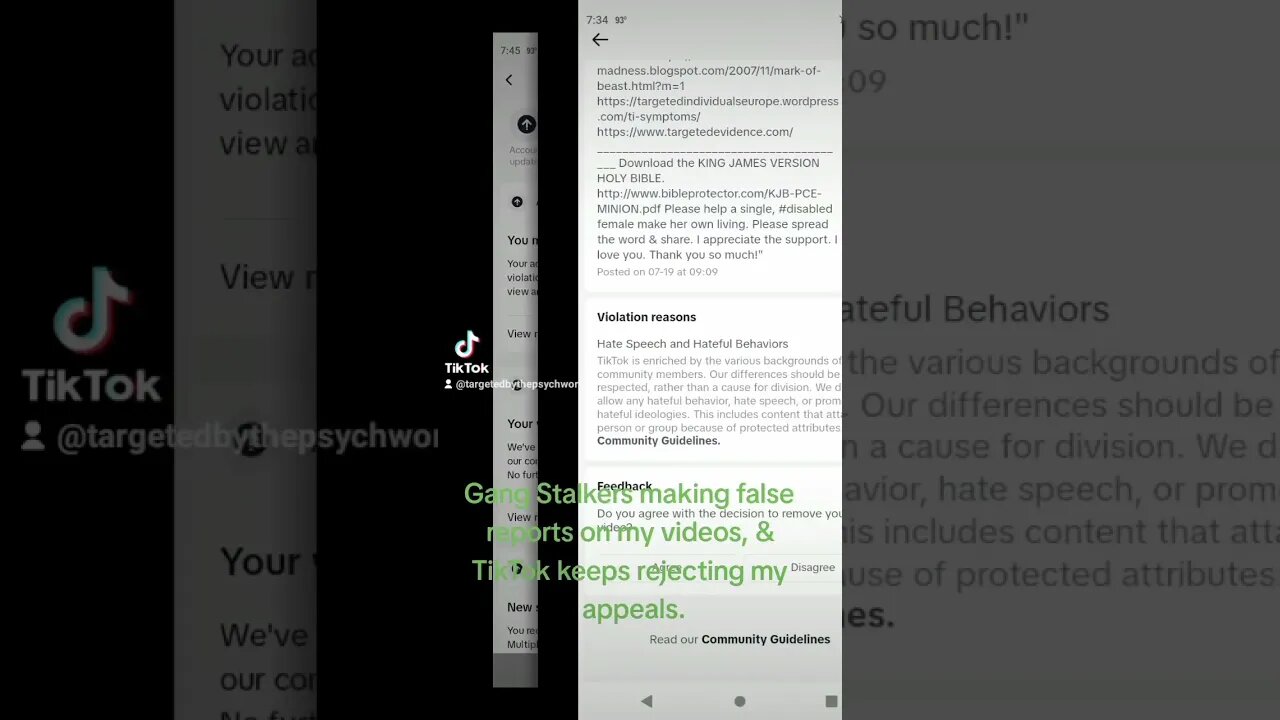 #gangstalkers nearly succeeded @ killing my TikTok account, trying to silence me!