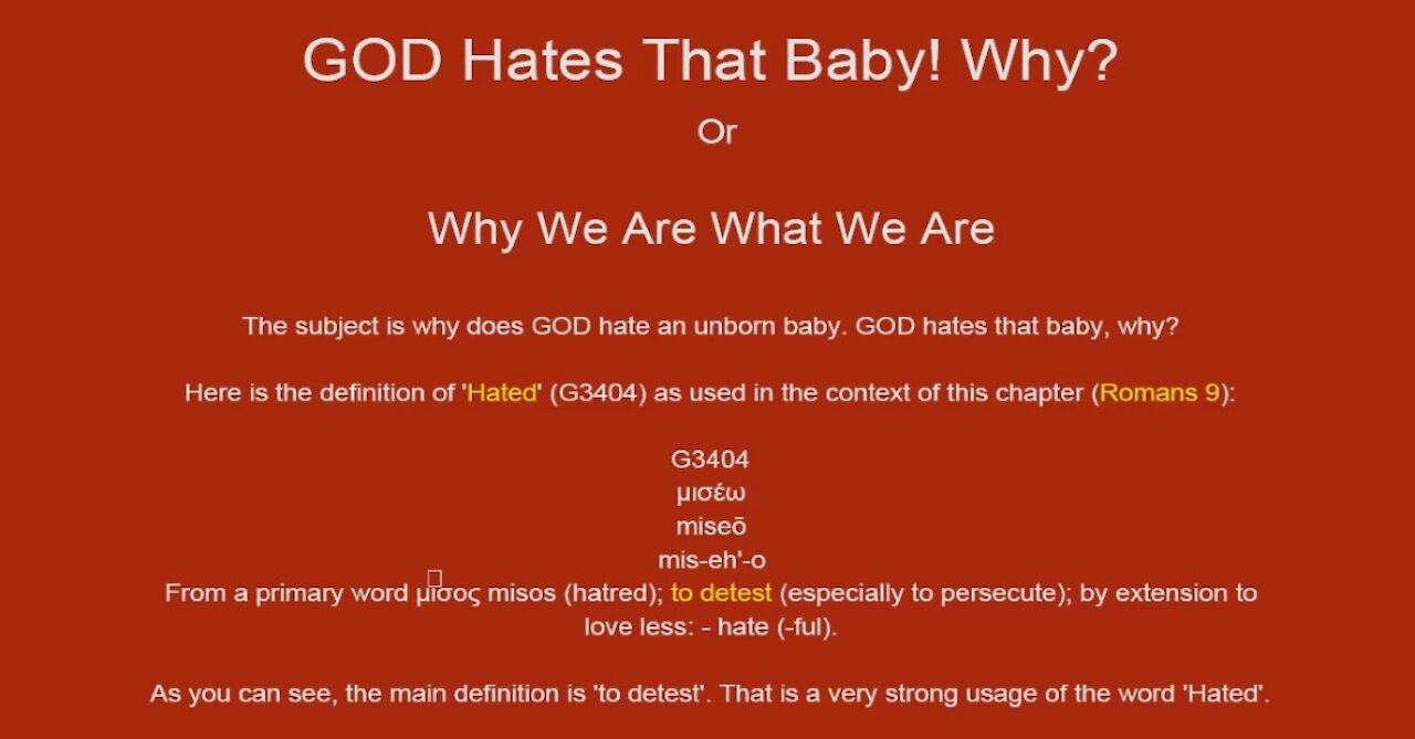 GOD Hates That Baby! Why?