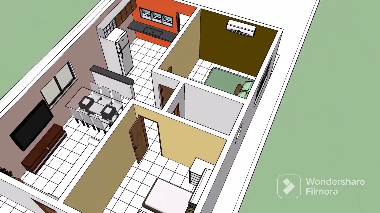 planta de casa 3d/ 6x7 com pequena varanda
