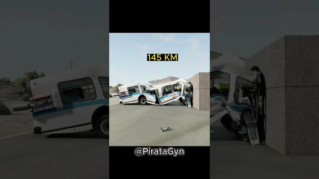 Teste de colisão com um ônibus contra uma parede d