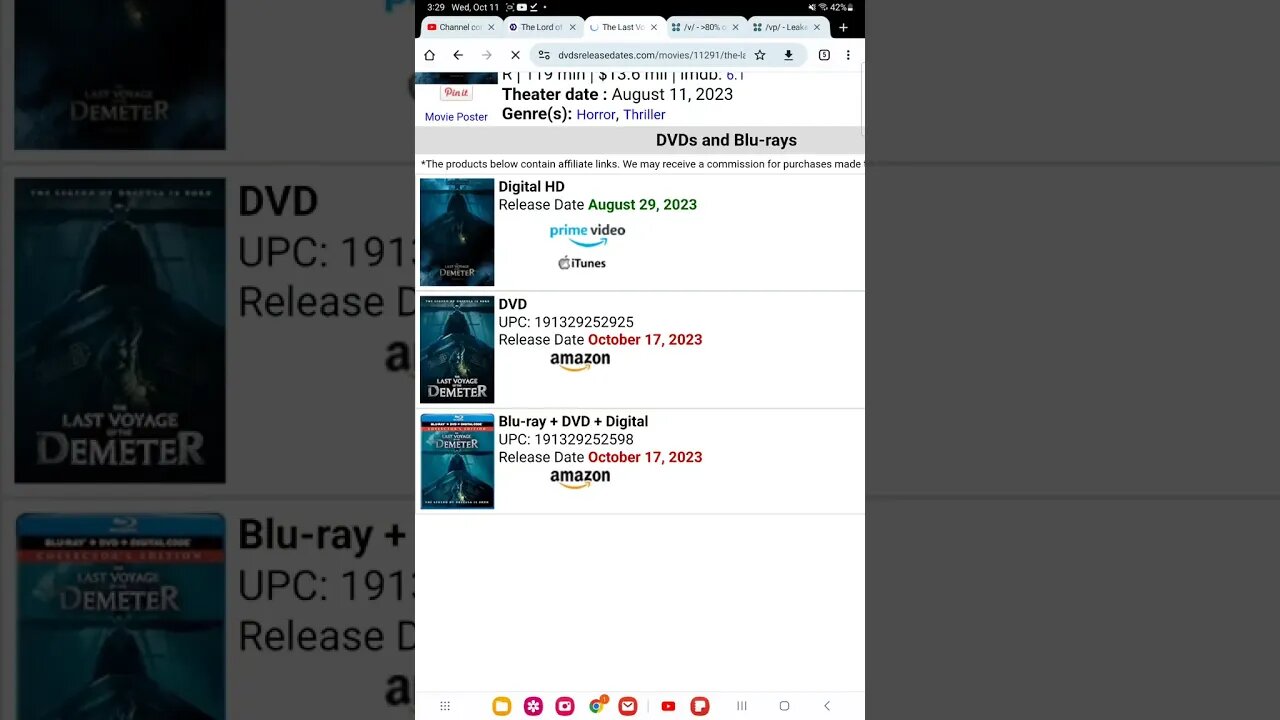 the voyage of demeter Blu ray and DVD release date confirmed