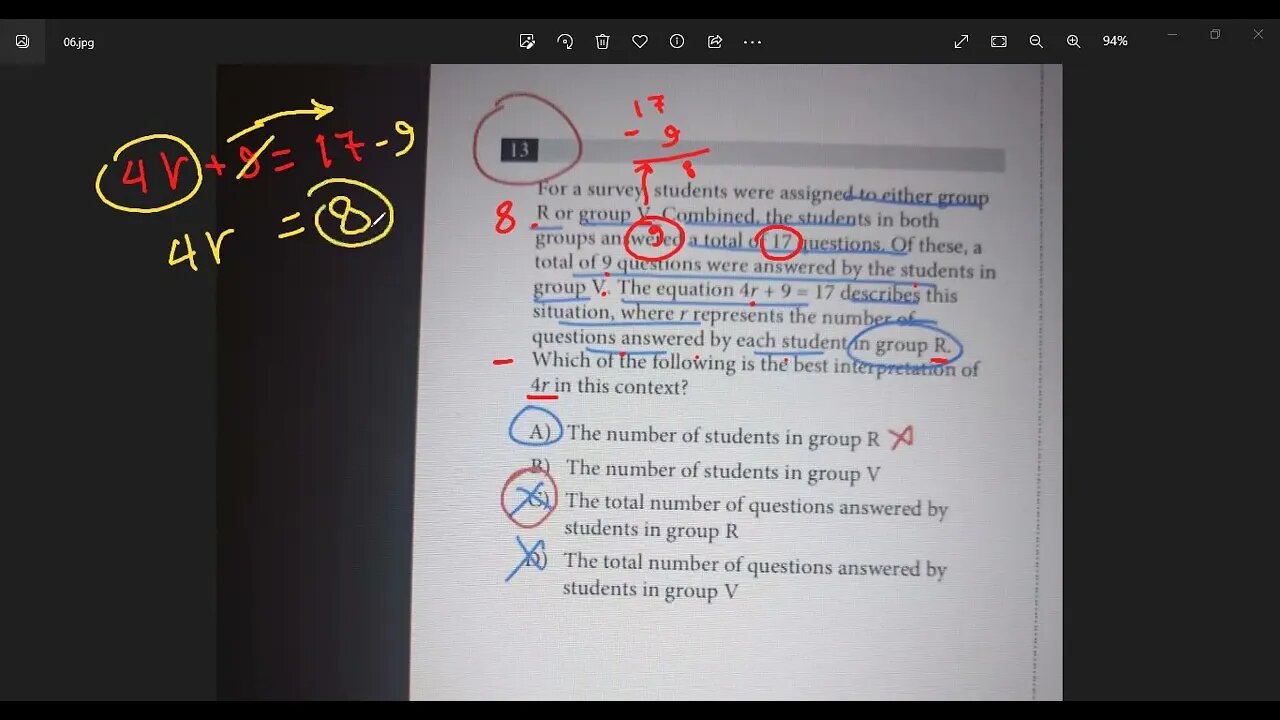 official SAT Test No13 Section 4 (Survey - Equation -manipulation problem- Interpretation Problem )