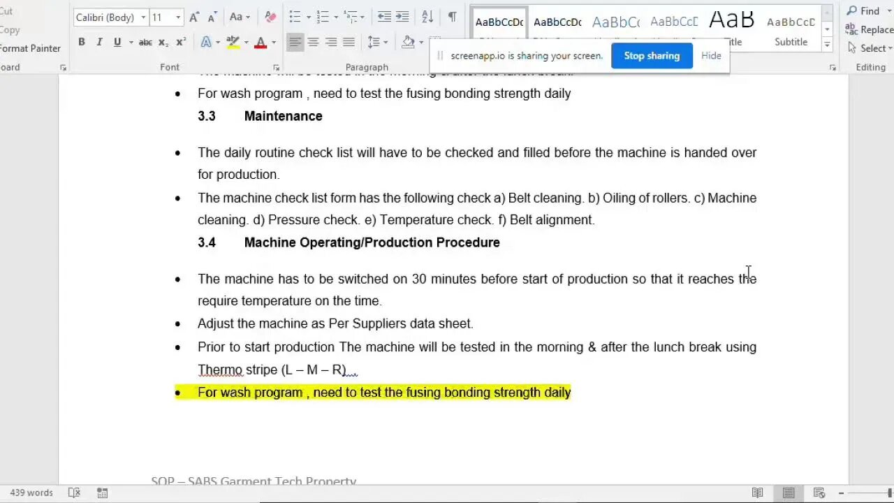 Fusing machine operating procedure