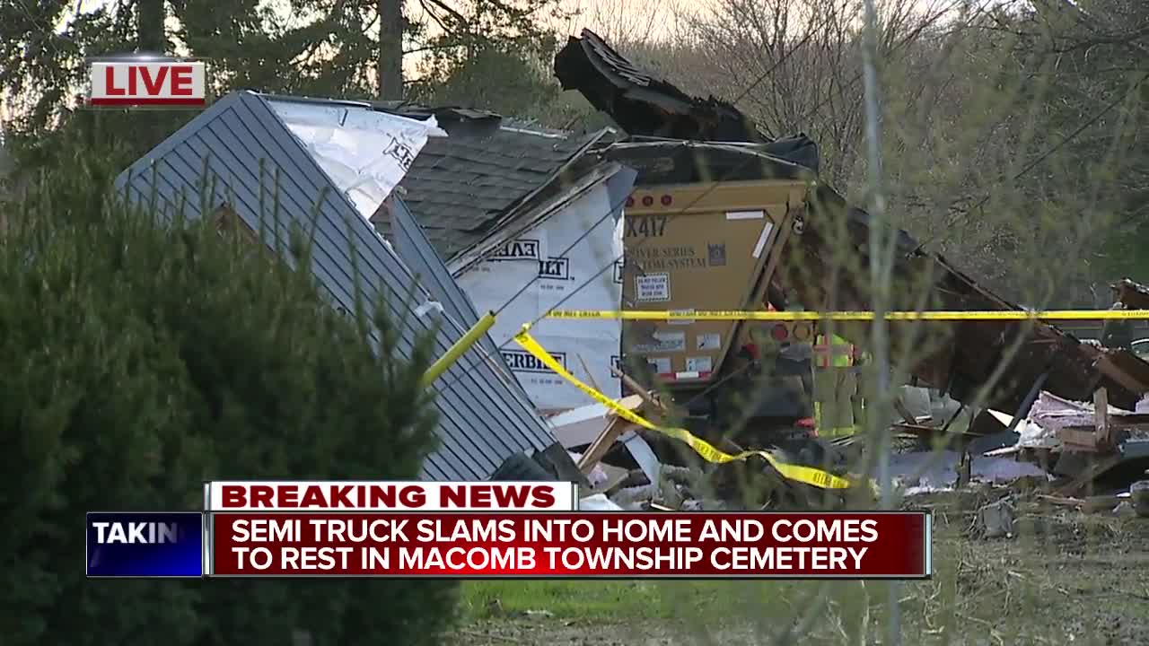 Semi destroys house in Macomb Township, only minor injuries reported