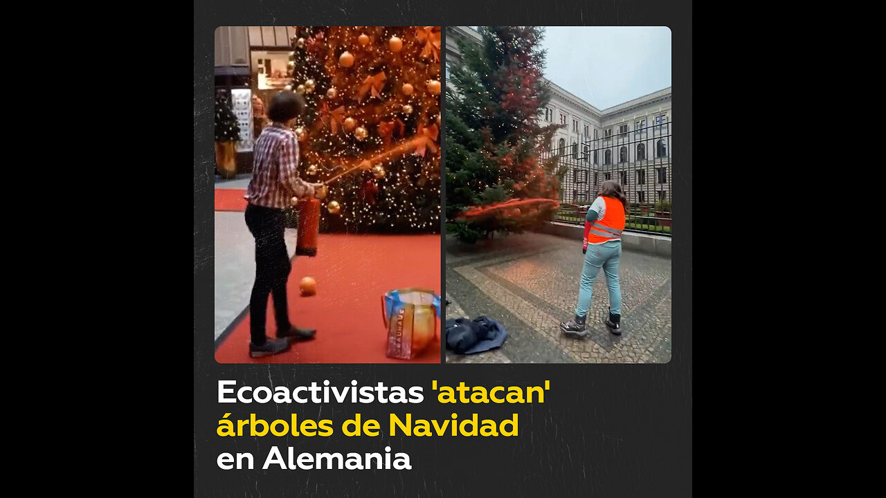 Last Generation pinta árboles de Navidad de naranja en Alemania