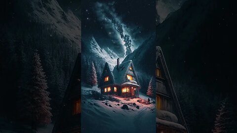 #winter #snow #house #home #farmhouse #landscape #snowfall #digitalart #ringtone #stars #night