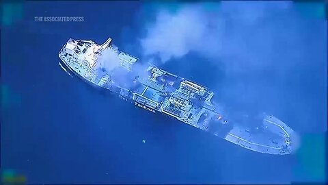 Drone Captures Blazing Tanker in Red Sea Amidst Houthi Attack