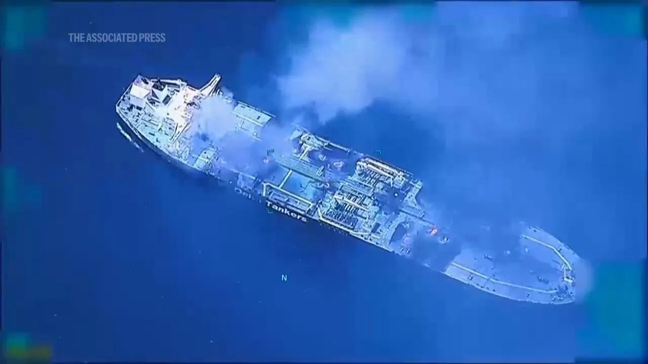 Drone Captures Blazing Tanker in Red Sea Amidst Houthi Attack
